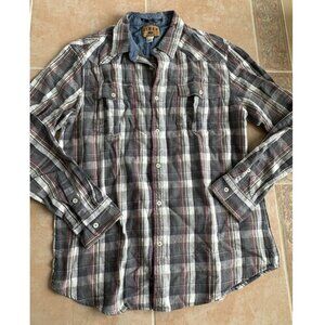 21MEN an american brand Cotton woven‎ shirt olive grey front button Men size L